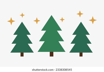 Christmas trees and stars. Christmas card. Vector illustration.