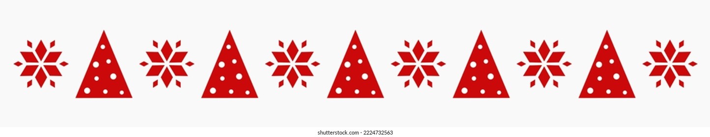 Christmas trees and stars red pattern border. Vector illustration.