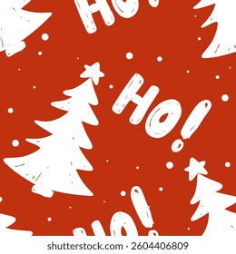 Christmas trees and text Ho red seamless festive pattern vector illustration