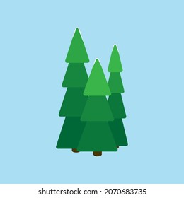 Árboles de Navidad. Tres verdes árboles de Navidad bajo la nieve.