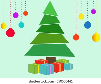 Christmas trees with toys, garlands and gifts. Vector
