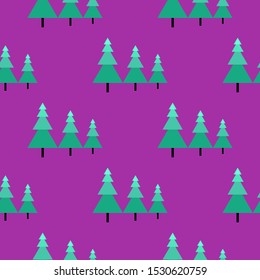 Christmas trees triangles vector seamless pattern. Mint and purple colors.