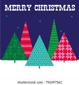 Christmas trees vector graphic with patterned trees scene