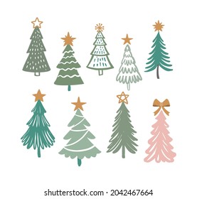 Christmas trees vector. Hand drawing winter fir tree. New year symbol