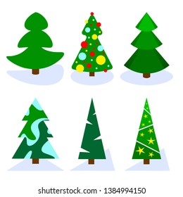 Christmas trees vector icon set. Pine trees set on white background. Vector ilustration EPS 10