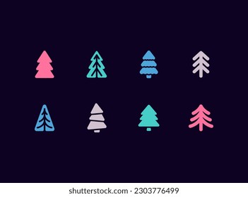 Christmas trees vector icon set. Stylised Christmas tree design collection. Christmas and New Year decoration design elements.