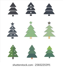 Christmas trees vector icon set