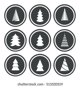 christmas trees vector icon set 