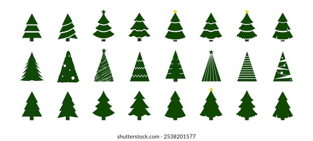 Christmas Trees vector Icons set for Decoration, Isolate Green Pine tree illustration clip art, Winter season clip art, New year grahic elements, nature icon in Minimal Modern style