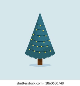 Christmas trees vector illustration. Green christmas trees with holiday garland decoration. Evergreen sparcle winter fir.