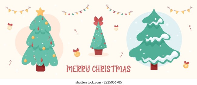 Christmas trees vector illustration set cartoon