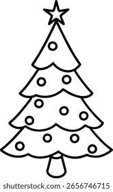  Árboles de Navidad ilustración de arte de línea de Vector, con Festiva Decoraciones	