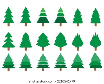Christmas trees vector set. Collection of pine trees vector art illustration. Holiday Merry Christmas and New Year background. Modern flat design for greeting card, invitation, banner, web design.