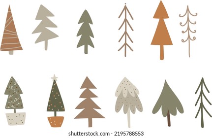 Christmas trees vector set, Christmas trees modern illustration