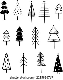 Christmas trees vector set, Christmas trees modern illustration, vector illustration for design, print, pattern, isolated on white background