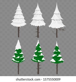Christmas trees vector. Christmas trees in the snow. Winter Christmas trees. Elements for design. These details are suitable for your New Year and winter composition.