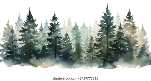 Christmas trees Vector watercolor illustration,Forest, fir trees, pine trees, woods watercolor illustration,festival set	