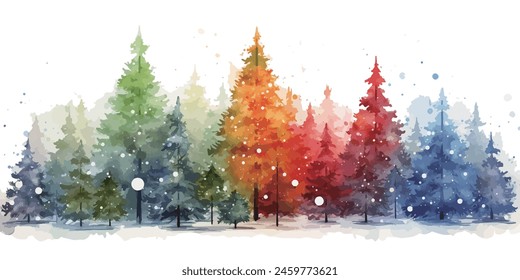 Christmas trees Vector watercolor illustration,Forest, fir trees, pine trees, woods watercolor illustration,festival set	