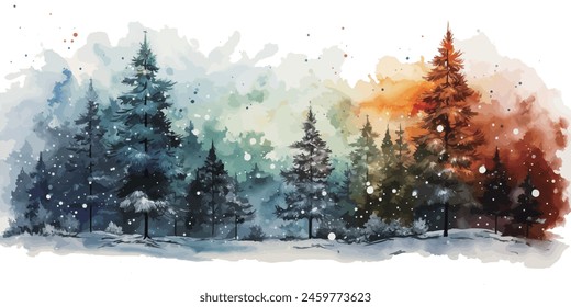 Ilustración de la acuarela del Vector de los árboles de Navidad, Bosque, abetos, pinos, ilustración de la acuarela del bosque, conjunto del festival	