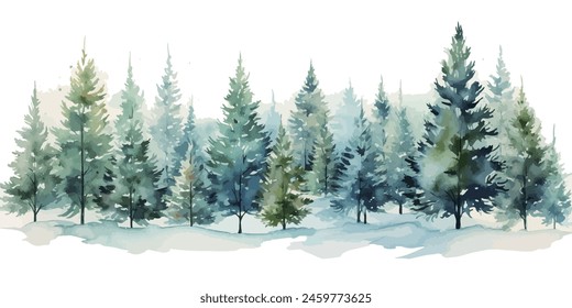 Christmas trees Vector watercolor illustration,Forest, fir trees, pine trees, woods watercolor illustration,festival set	