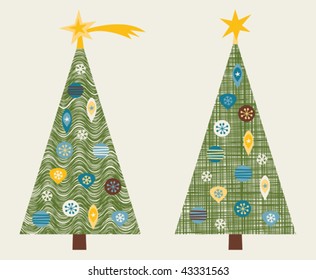 Christmas trees with vintage decorations