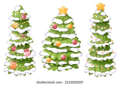 Christmas Trees in Watercolor Illustration