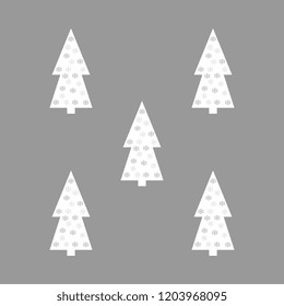 Christmas trees are white with purple snowflakes on it on a purple background. Vector cute illustration. Handmade Christmas card.
