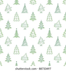 Christmas trees, winter holiday symbols, seamless background. Vector