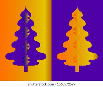 christmas trees .winter illustration.vector.blue and gold color