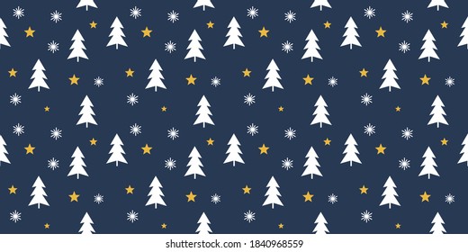 Christmas trees at winter night seamless pattern. Vector illustration.