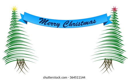 Christmas trees, writing Merry Christmas between trees