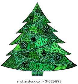 Christmas trees with a lot of zentangle elements. Zentangle Christmas illustration. Winter holidays vector can be used for web design, fashion, New Year textile and printed products.