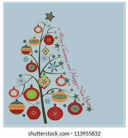 Christmas tree/Stylish retro Christmas tree with Merry Christmas and Happy New year greeting text