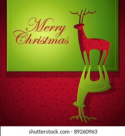 Christmas trendy creative greeting card design - red and green color - Vector illustration paper art