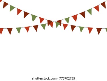 Christmas triangle bunting flags in green and red colors for your designs poster, card, invitations and greeting cards