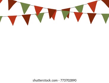 Christmas triangle bunting flags in green and red colors for your designs poster, card, invitations and greeting cards
