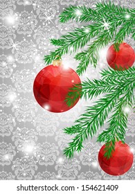 Christmas triangle pattern ball decorate card vector illustration, damask background