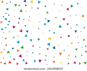 Christmas Triangular Confetti. Light Rainbow glitter confetti background. Colored festive texture