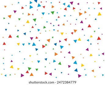 Christmas Triangular Confetti. Light Rainbow glitter confetti background. Colored festive texture