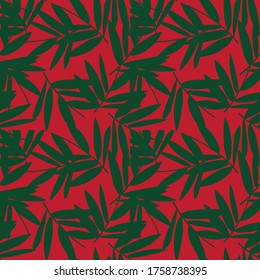 Christmas Tropical Leaf botanical seamless pattern background suitable for fashion prints, graphics, backgrounds and crafts