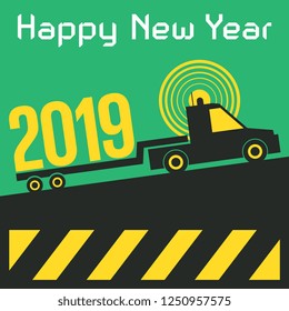 Christmas truck abstract card, vector illustration
