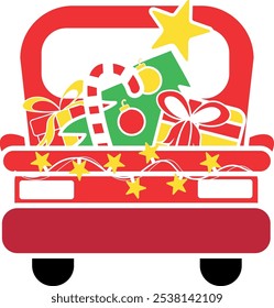 Christmas truck with gifts and tree vector illustration