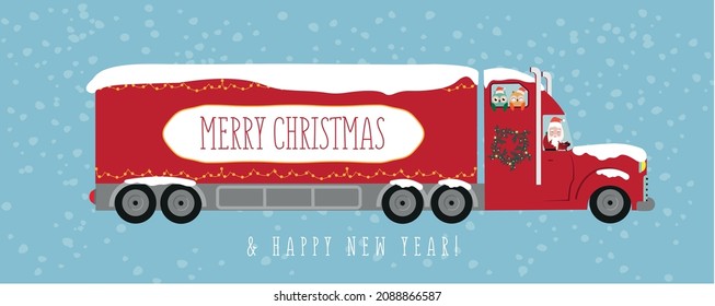 Christmas Truck, Merry Christmas, Vector Graphic, Santa Claus