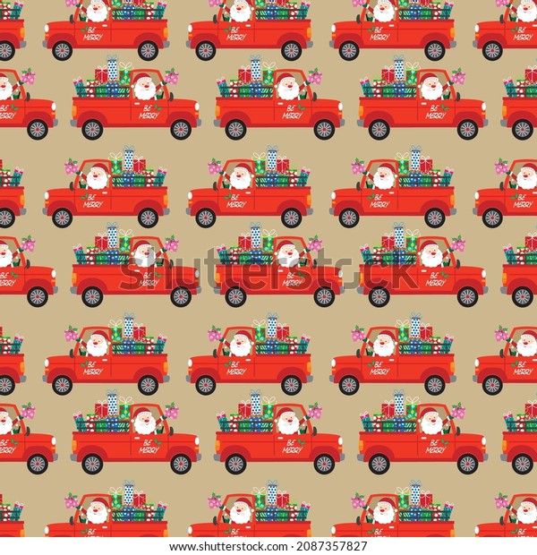 Christmas truck and santa pattern for christmas\
card, gift wrap\
design