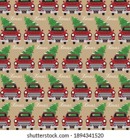 Christmas truck and tree pattern for christmas gift wrap or greeting card