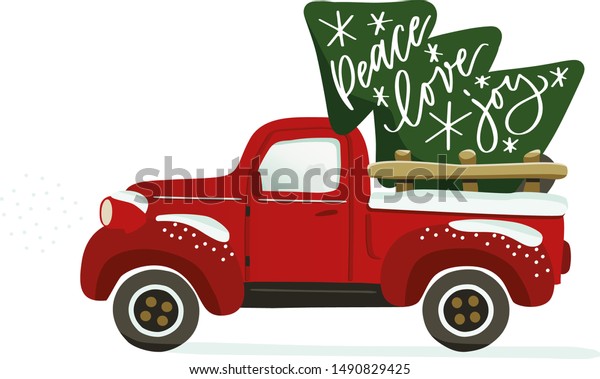 Christmas Truck Vector Clipart Tree Greeting Stock Vector (Royalty Free) 1490829425