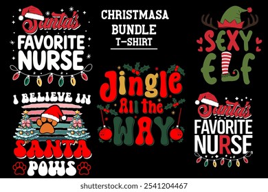 Christmas T-shirt Bundle. Merry Christmas T-shirt set.