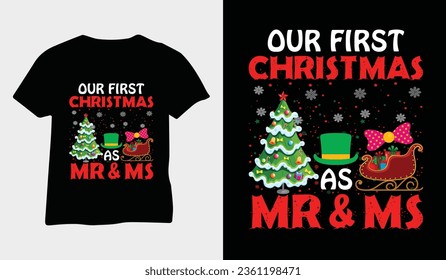 diseño de camisetas de navidad. nuestra primera navidad como Sr. y Sra.