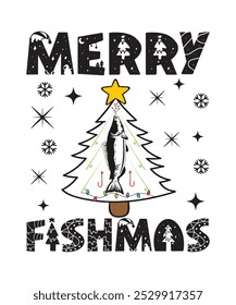 Christmas T-shirt Design Merry Fishmas