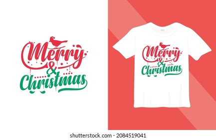 Christmas t-shirt design. Merry Christmas Lettering. Ready to print on back t-shirt.